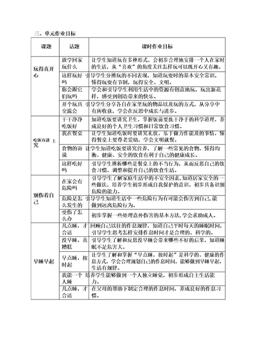 一年级第一学期道德与法治第三单元作业设计