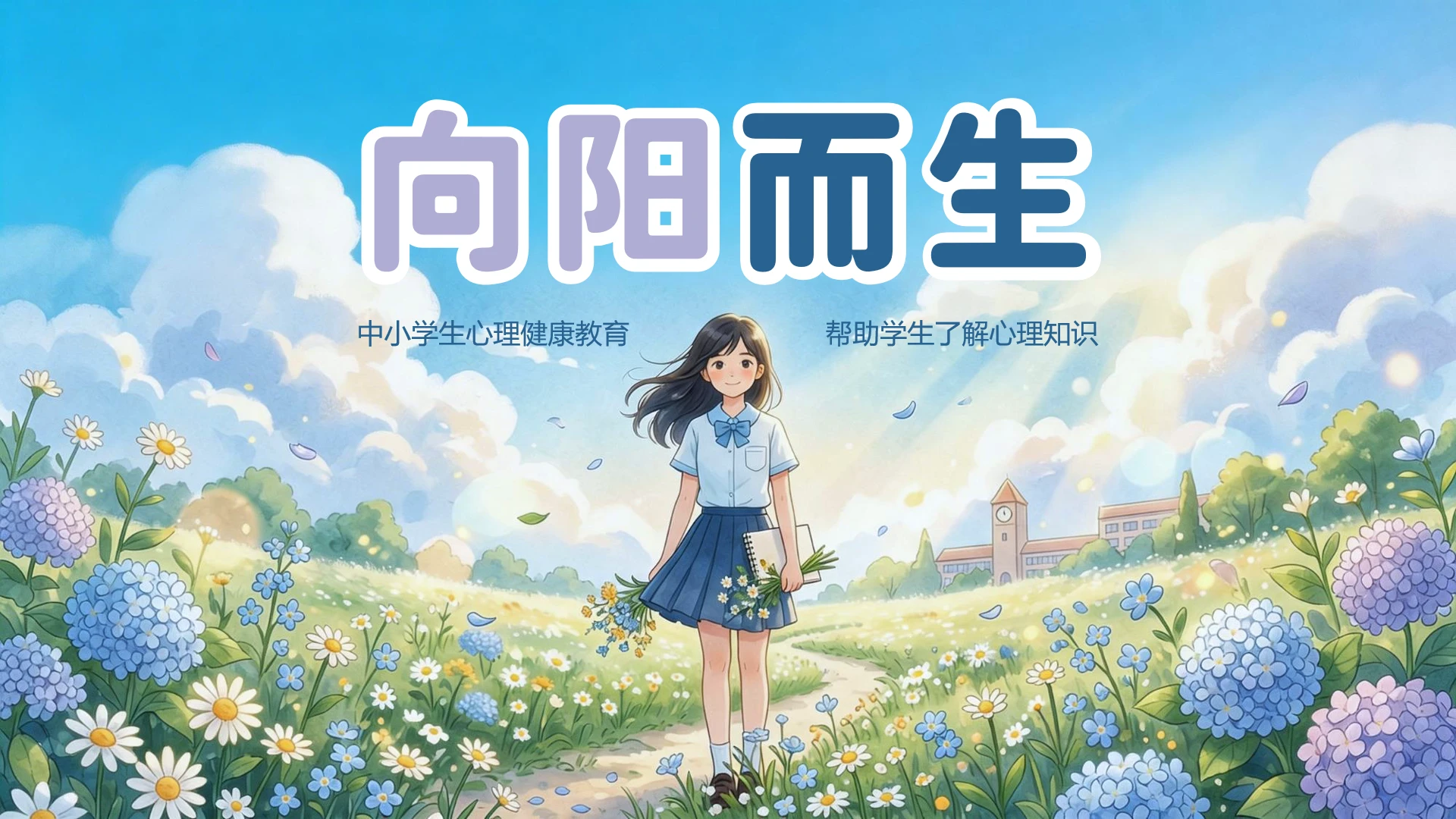 蓝色小清新中小学生心理健康教育模板