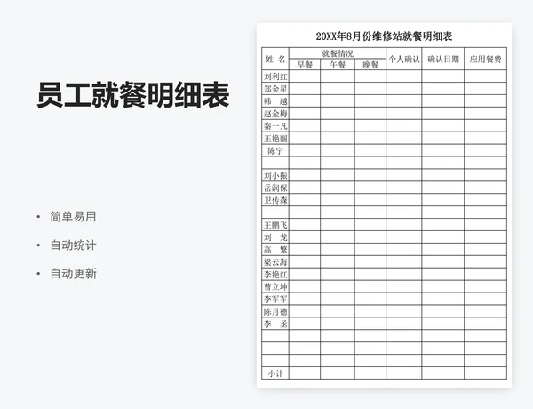 员工就餐明细表