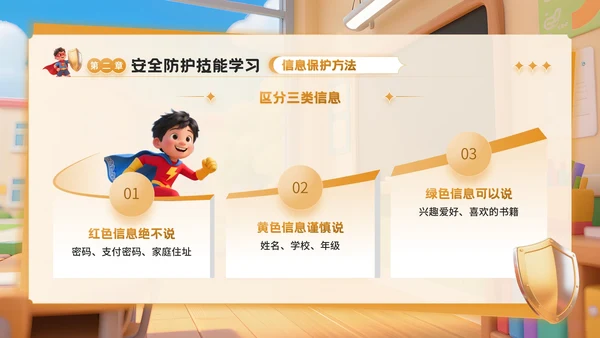 橙色3D卡通风反诈主题班会PPT模板