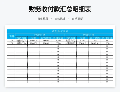 财务收付款汇总明细表