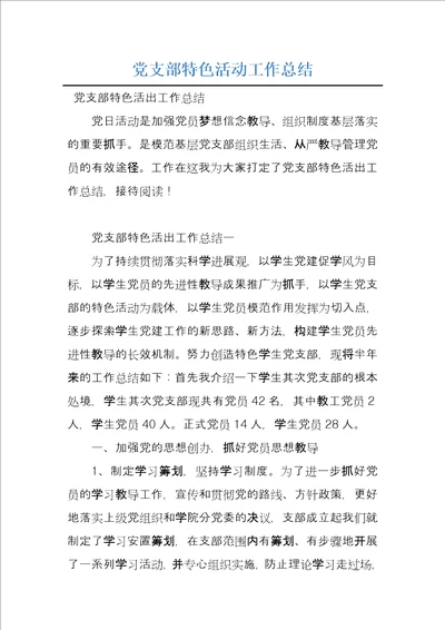 党支部特色活动工作总结