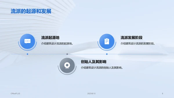 蓝色商务现代建筑设计流派研究报告PPT模板