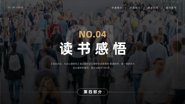 黑色简约实拍风乌合之众读书分享学生教育PPT