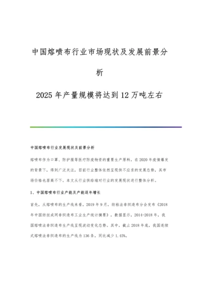 中国熔喷布行业市场现状及发展前景分析-2025年产量规模将达到12万吨左右.docx