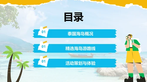 蓝色摄影风泰国海岛游路线攻略PPT模板