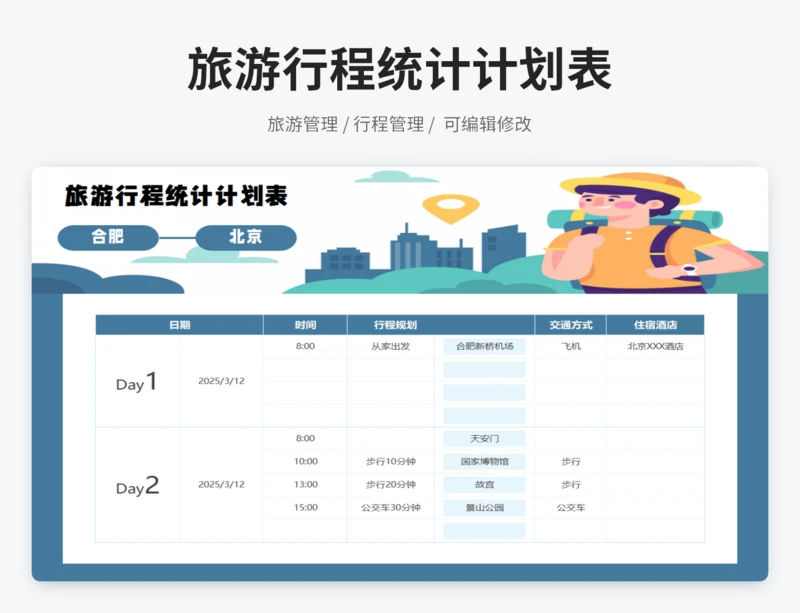 旅游行程统计计划表