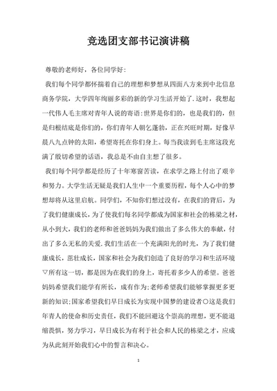 竞选团支部书记演讲稿