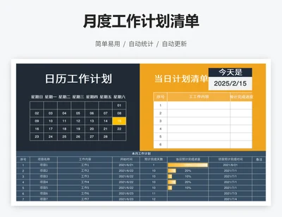 月度工作计划清单