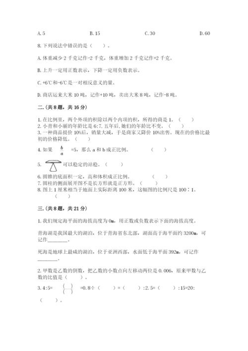 小学六年级下册数学摸底考试题及参考答案一套.docx