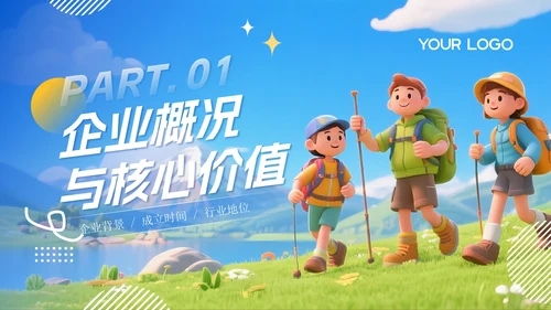 蓝色卡通探索世界发现美好PPT模板