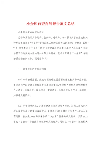 小金库自查自纠报告范文总结