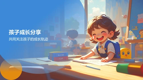 蓝色插画风幼儿园家长会PPT模板