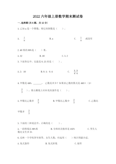 2022六年级上册数学期末测试卷带答案（名师推荐）.docx