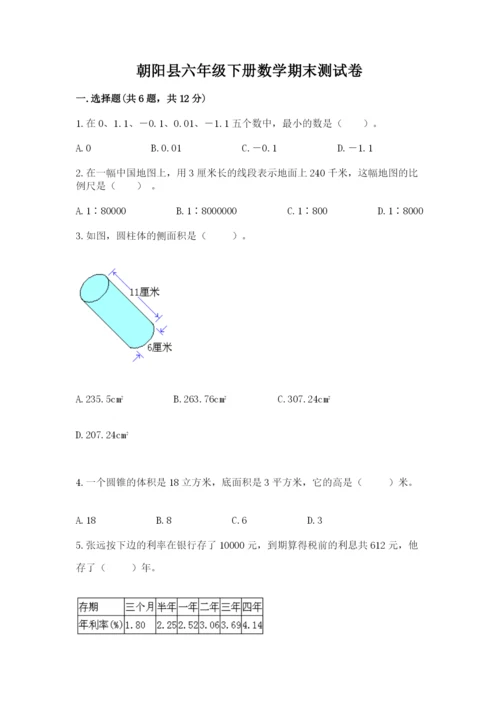 朝阳县六年级下册数学期末测试卷完整版.docx