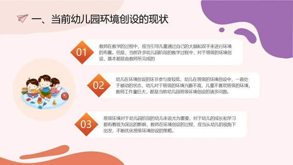 简约橘红色幼儿园班级环境创设PPT