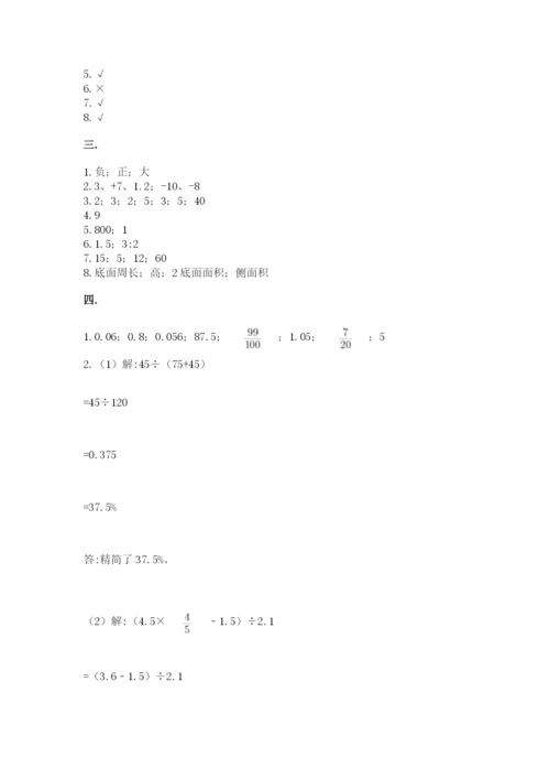 河南省平顶山市六年级下册数学期末考试试卷带答案（典型题）.docx