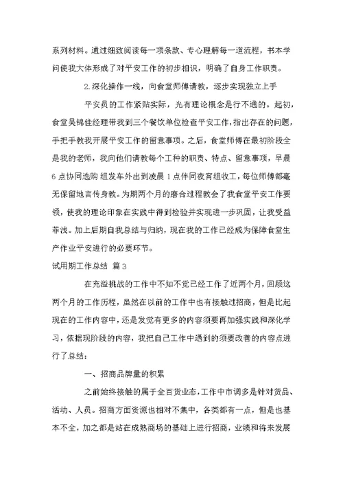 试用期工作总结模板汇编五篇