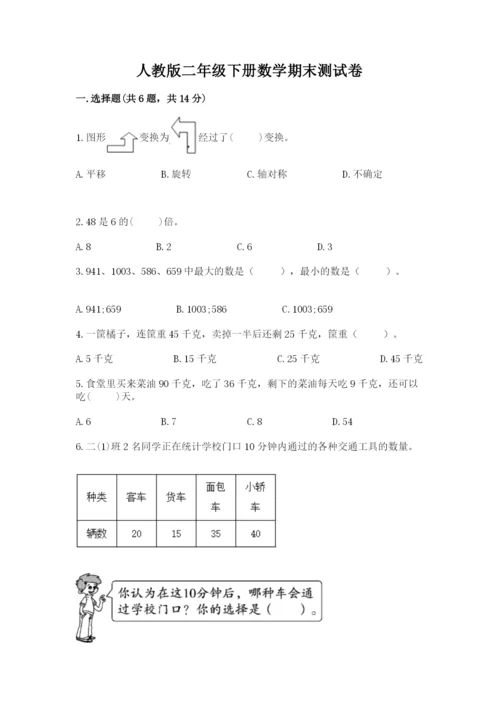 人教版二年级下册数学期末测试卷附答案【模拟题】.docx