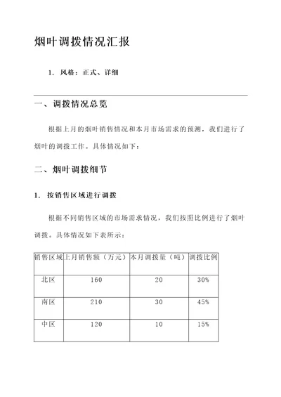 烟叶调拨情况汇报