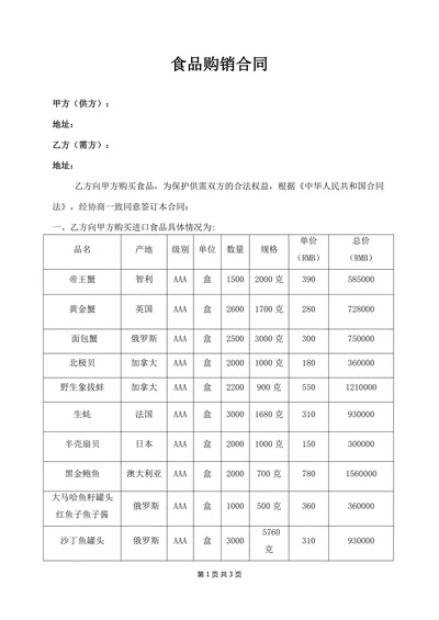 食品购销合同