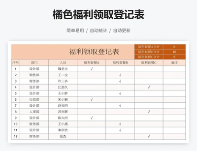 橘色福利领取登记表