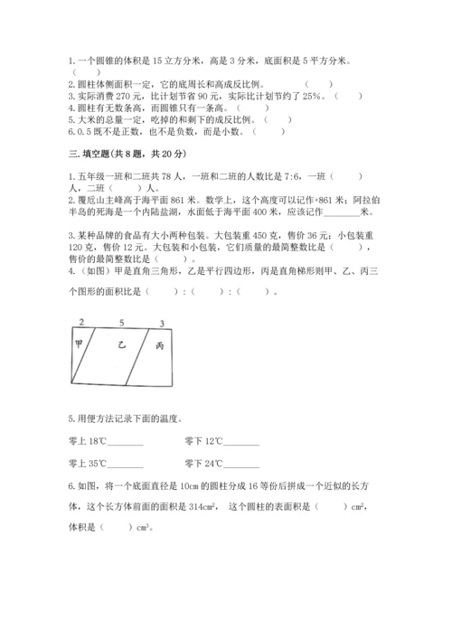 人教版六年级下册数学期末测试卷含完整答案（精品）.docx