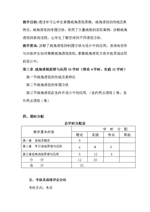 环境艺术《设计透视学》教学大纲