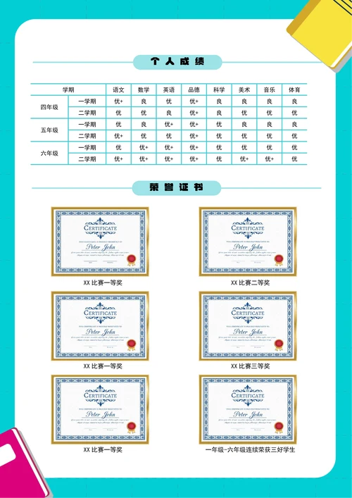 小升初简历套装绿色文具