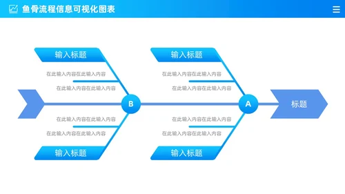 商务蓝色渐变通用鱼骨图信息可视化图表PPT
