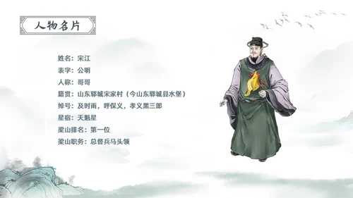 古风水彩水墨水浒传宋江PPT读书分享