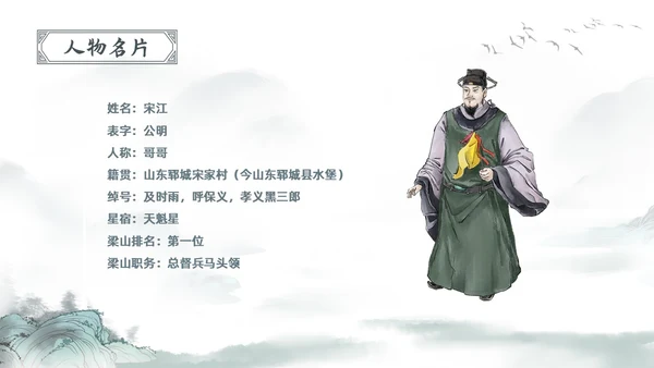 古风水彩水墨水浒传宋江PPT读书分享