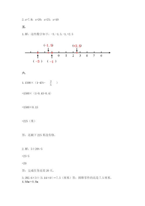 小学六年级下册数学摸底考试题精品加答案.docx
