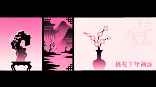 粉色简约渐变插画中国桃花文化内涵探讨PPT