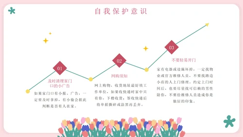 粉色卡通守护花蕾女性自我保护科普PPT模板