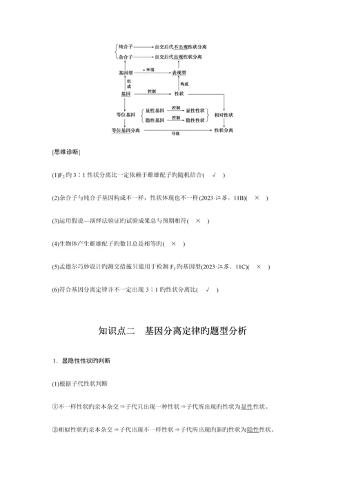 2023年生物必修二基因的分离定律知识点知识总结基础梳理.docx