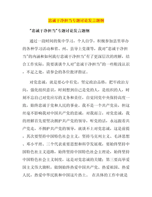 忠诚干净担当专题讨论发言题纲