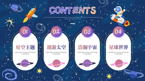 卡通手绘风宇宙太空星球主题说课课件ppt模板