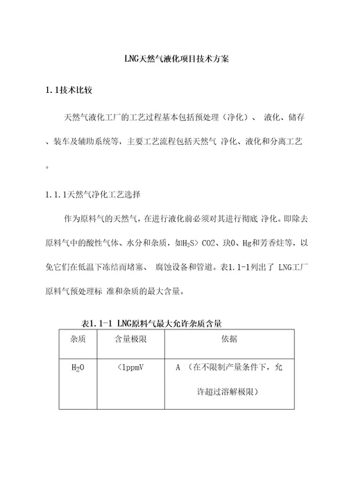 LNG天然气液化项目技术方案