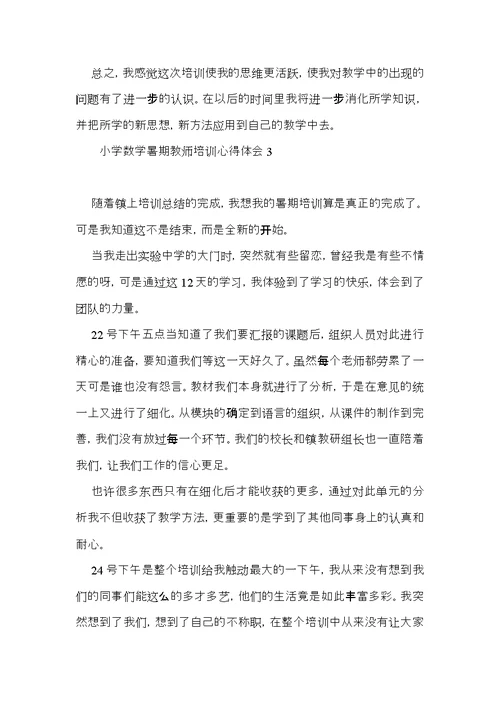 小学数学暑期教师培训心得体会