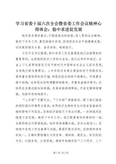 学习省委十届六次全会暨省委工作会议精神心得体会：稳中求进促发展.docx