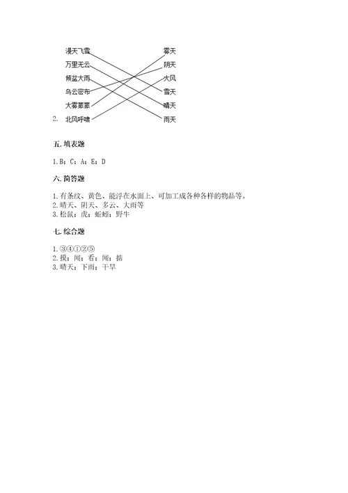 教科版二年级上册科学期末测试卷（wod）