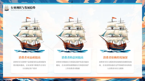 橙色插画风乘风破浪扬帆起航年终总结报告PPT模板