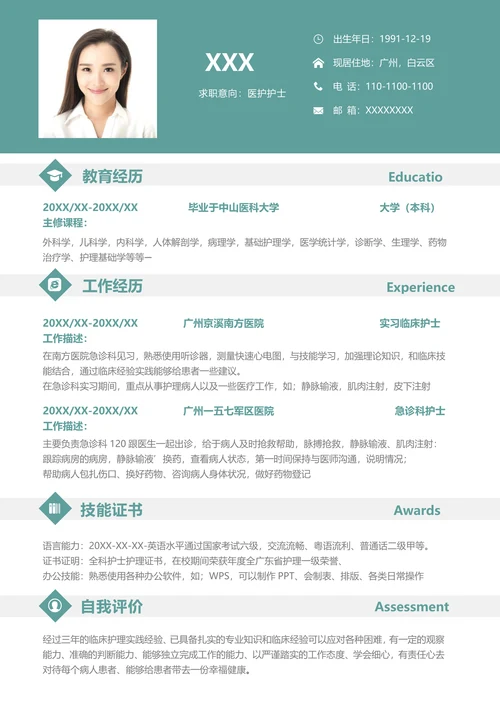 秋招医护护士求职简历套装