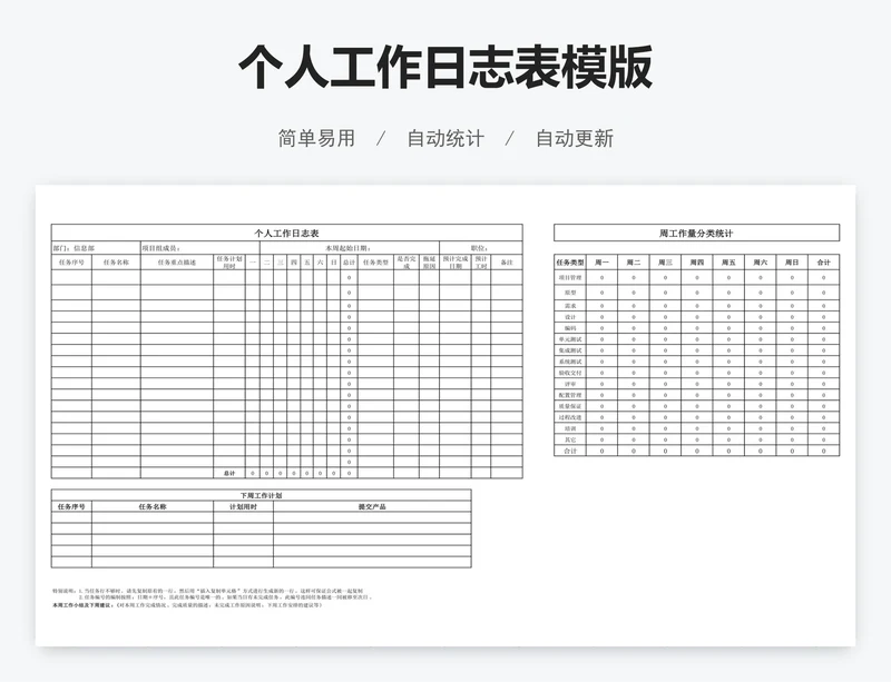 个人工作日志表模版