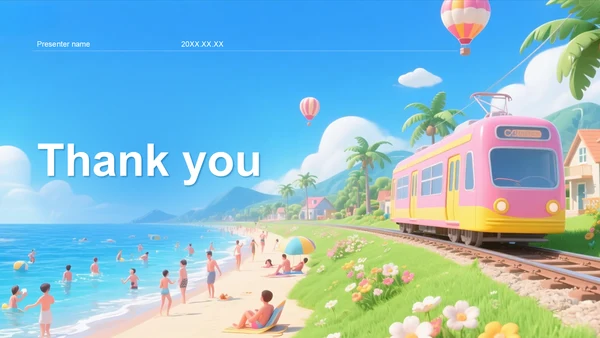 蓝色卡通风度假旅行PPT主题