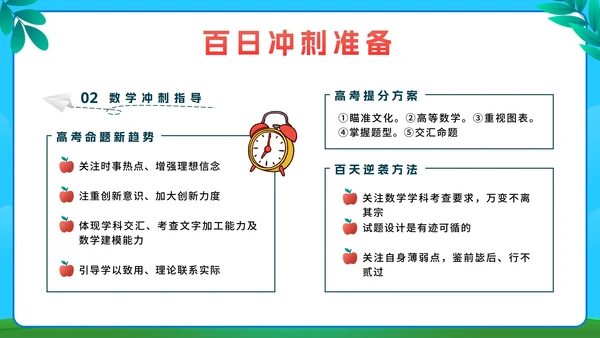 蓝色卡通全力以赴高考百日宣誓成人礼带内容PPT模板