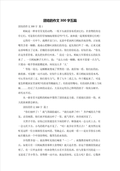 团结的作文300字五篇