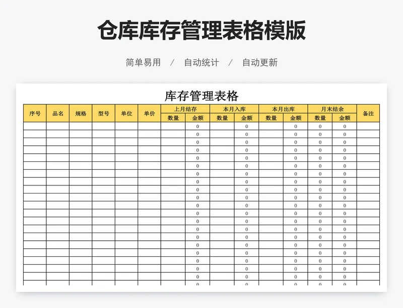 仓库库存管理表格模版