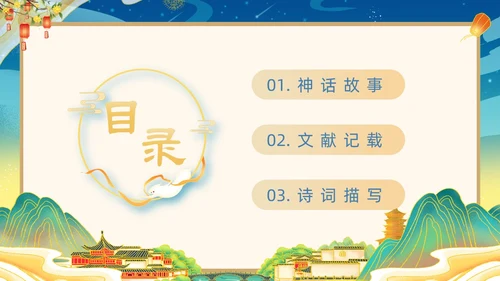 绿色国潮卡通插画神话故事嫦娥奔月动态PPT